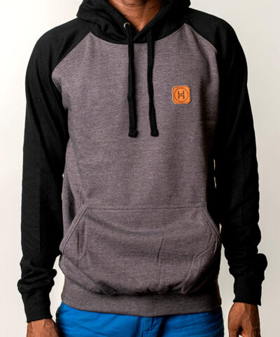 Leather Patch Hoodie (Charcoal Contrast)