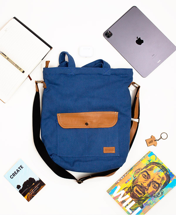 Canvas Messenger Bag - Blue - Image 2