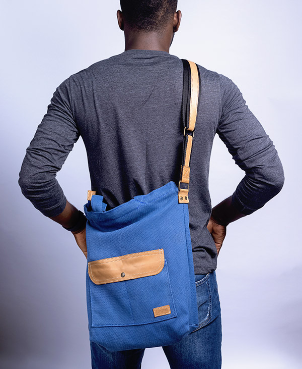 Canvas Messenger Bag - Blue - Image 3
