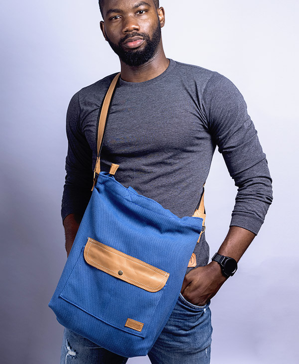 Canvas Messenger Bag - Blue - Image 4