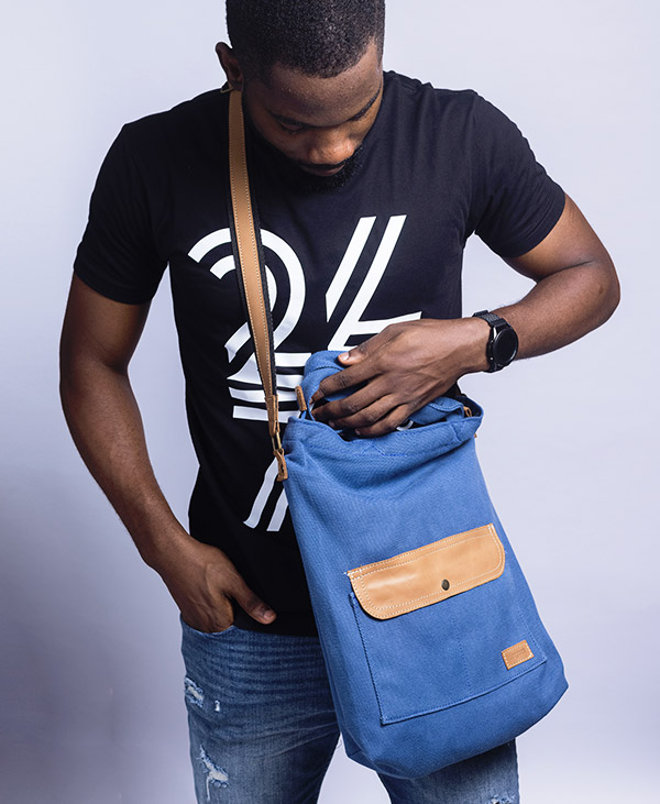 Canvas Messenger Bag - Blue - Image 5