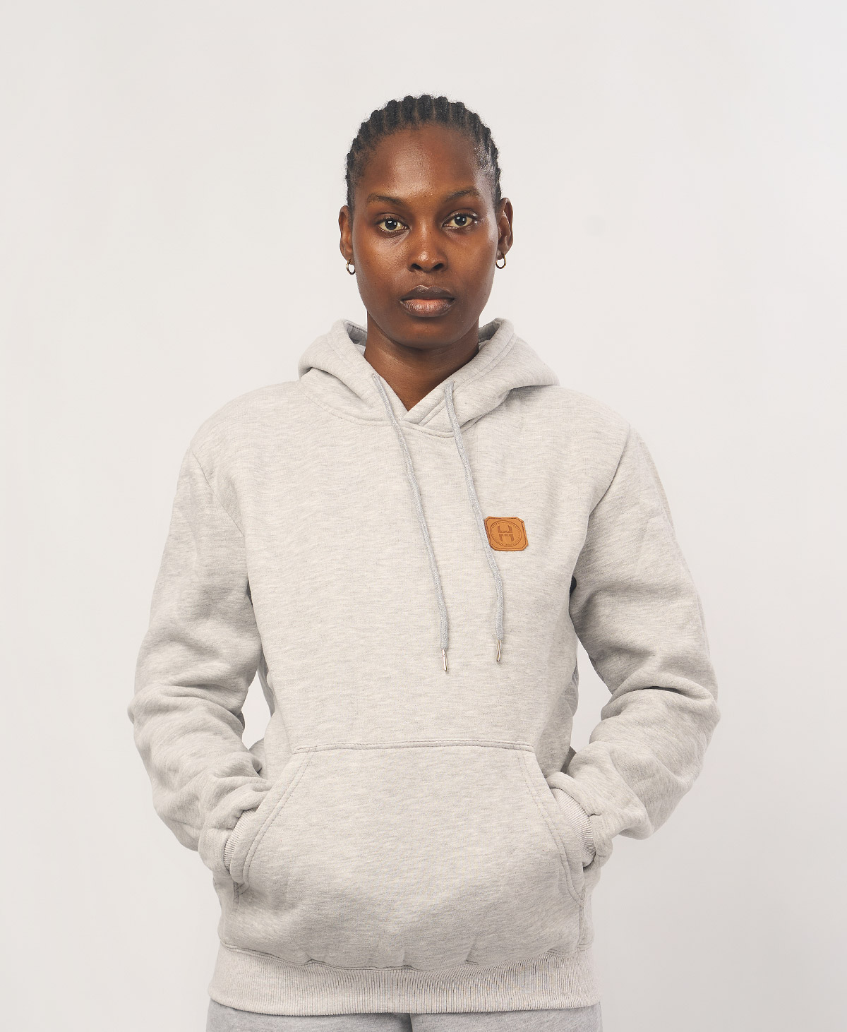 Leather Patch Hoodie — Ash (Heather Grey) - Image 4