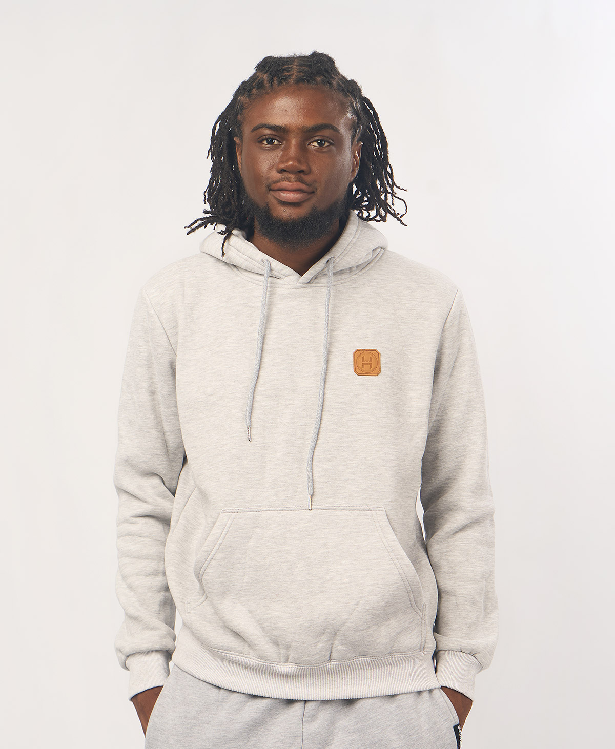 Leather Patch Hoodie — Ash (Heather Grey) - Image 2
